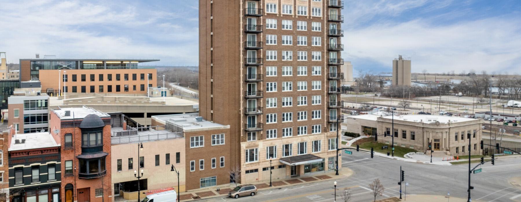 a tall building in a city