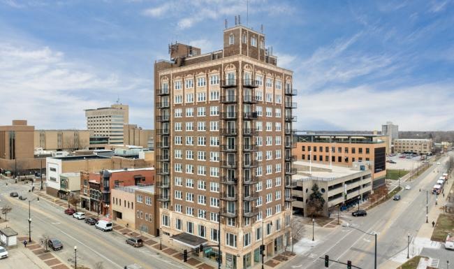 a tall building in a city